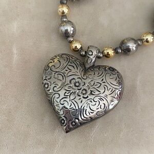 SET: Silver and Gold Heart Necklace with matching clip earrings💗🤍💗